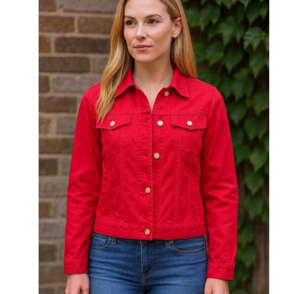 Ralph Lauren Jeans Co Red Denim Trucker jacket size P/S - Picture 1 of 9